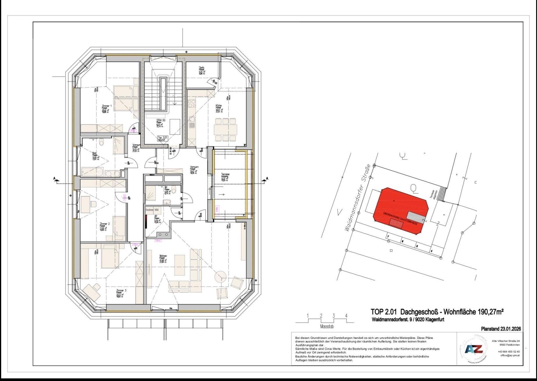 Grundriss des Dachgeschosses mit mehreren Zimmern und einer Wohnfläche von 190,27 m².