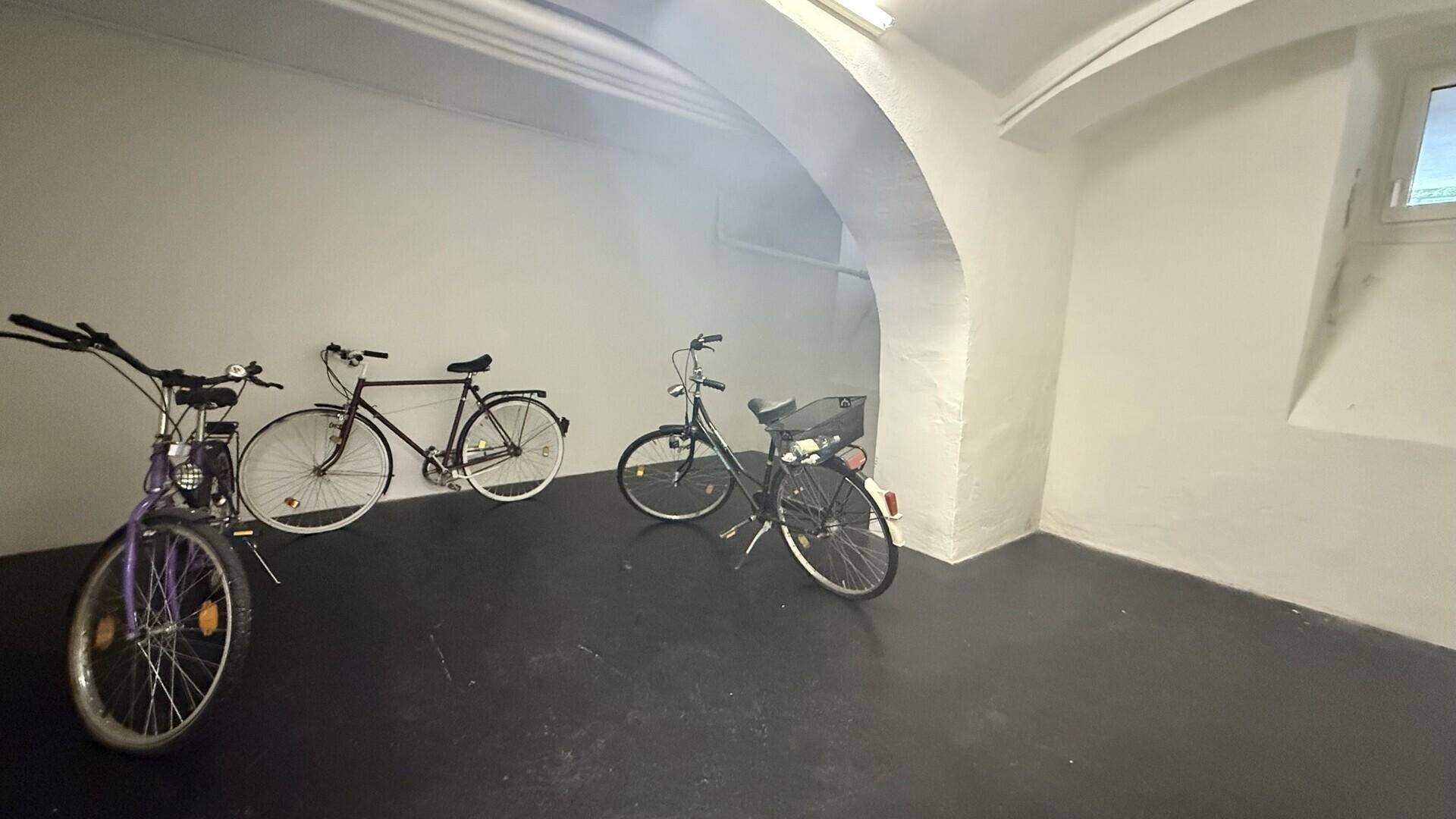 Weiterer Blick in den Fahrradraum mit gewölbter Decke und ausreichend Platz für Fahrräder.