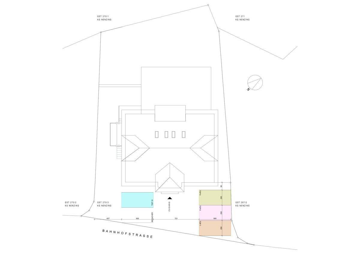 Lageplan des Grundstücks mit eingezeichnetem Gebäude und angrenzender Straße.