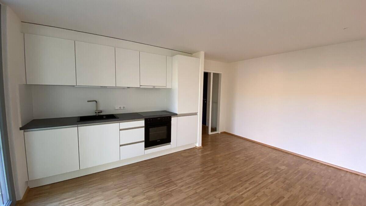 Wohnzimmer mit neuer Einbauküche
