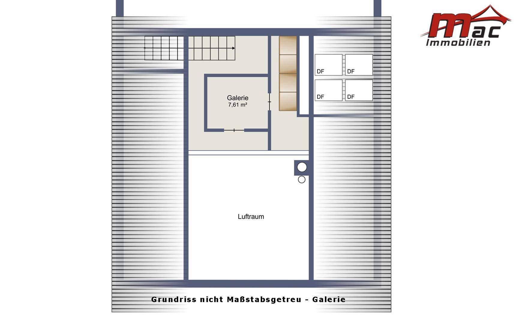 Grundriss der Galerieebene mit offenem Luftraum und zusätzlichem Galeriebereich.