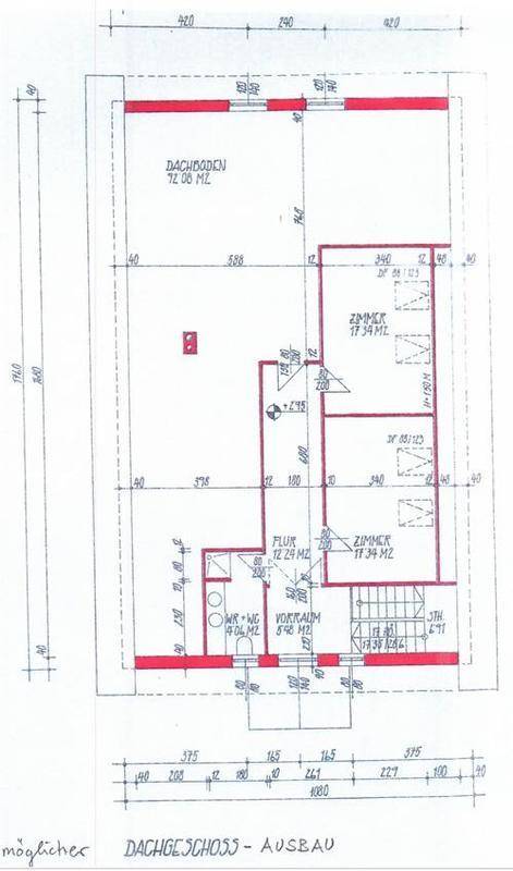 Möglicher Ausbauplan für das Dachgeschoss mit zusätzlichen Zimmern.