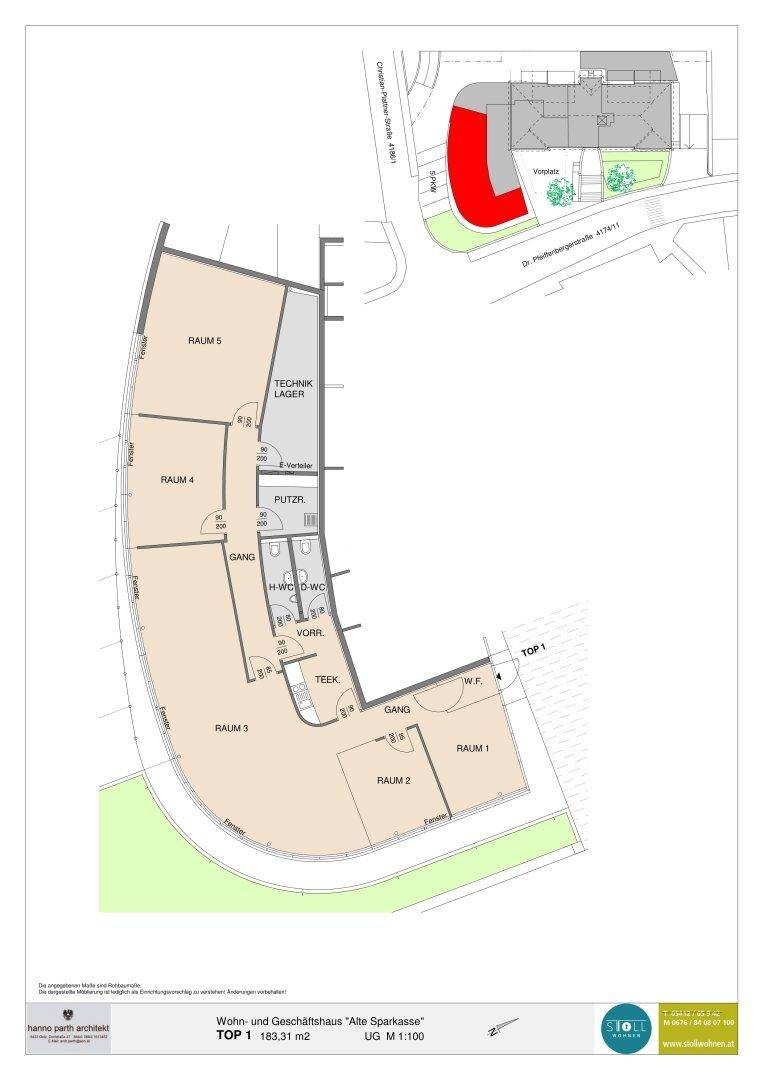 Grundriss des Untergeschosses mit mehreren Räumen, Technikbereich und Lagerflächen.