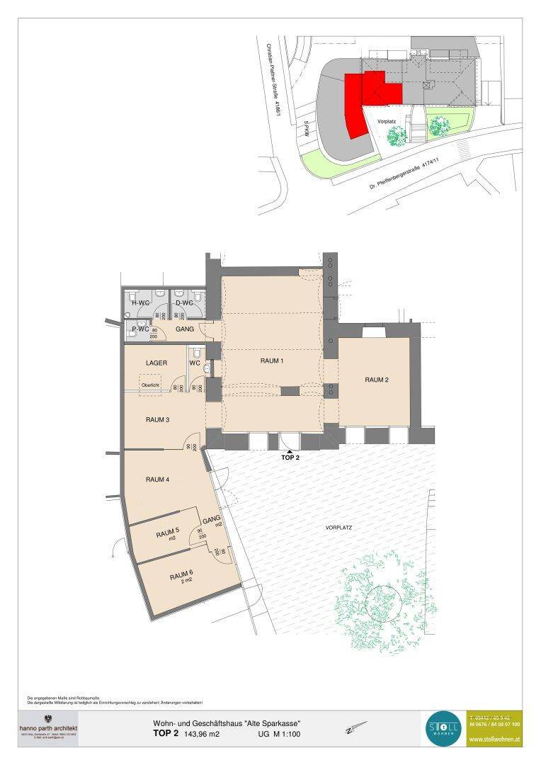 Grundriss des Untergeschosses mit mehreren Räumen und einem Vorplatz.