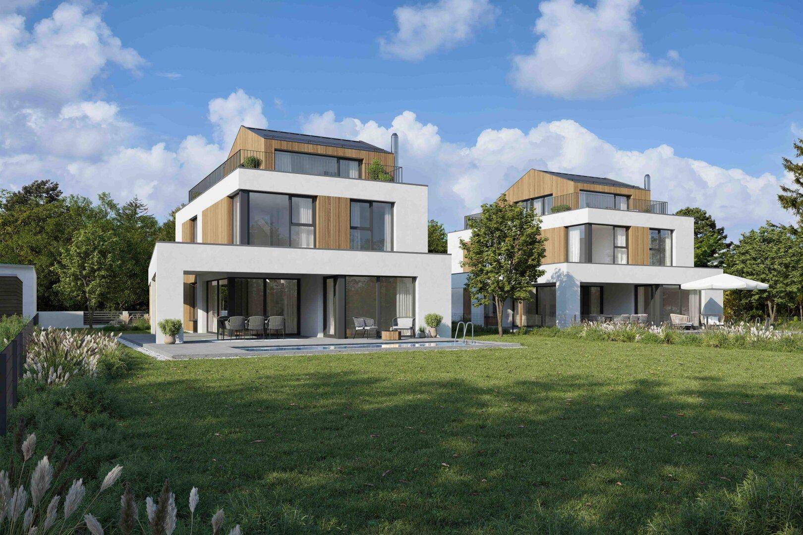 Rarität am BRUNNERBERG - Exklusives Baugrundstück mit Wienblick inkl. Baubewilligung für 2 Villen amt Ausführungsplanung - Ansicht 2