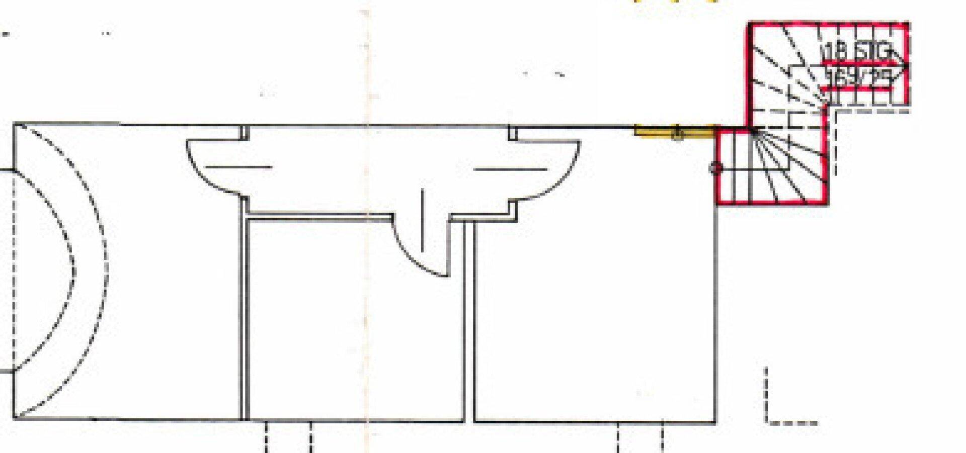 Detailansicht eines Grundrisses mit Treppenhaus und angrenzenden Räumen.