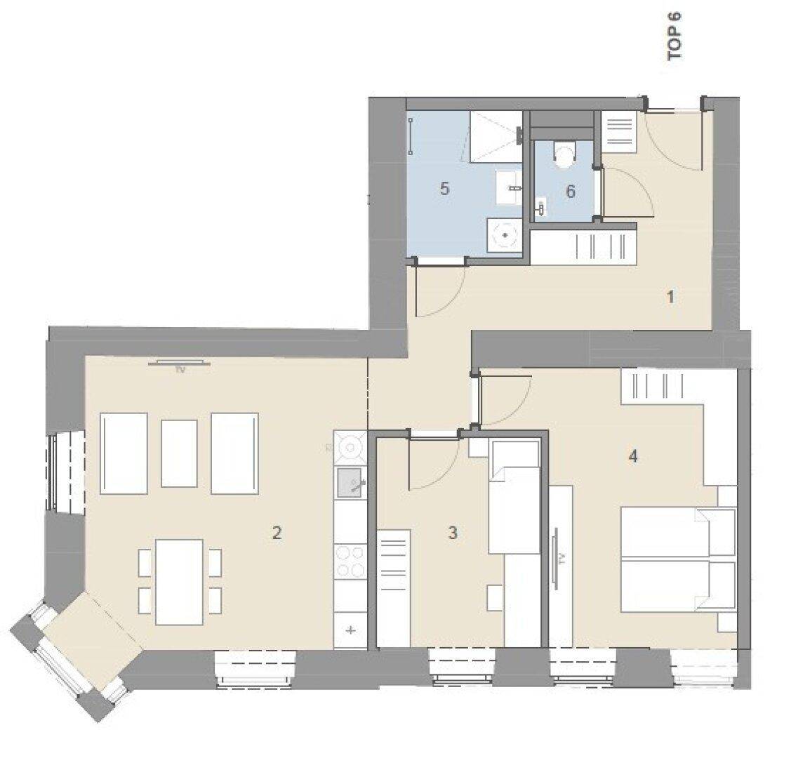 Detaillierter Grundriss einer Wohnung mit mehreren Zimmern und funktionaler Aufteilung.