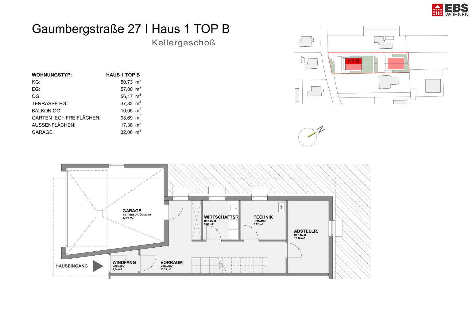 Grundriss des Kellergeschosses mit Garage, Technikraum und Abstellraum.