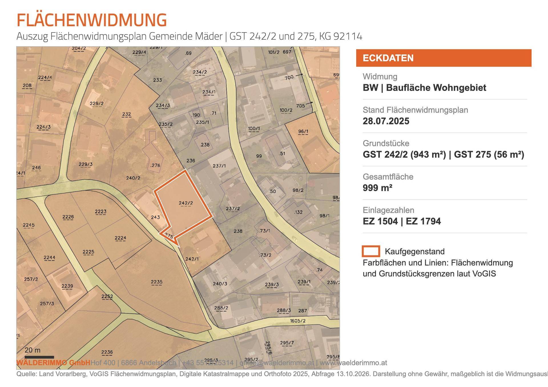 Flächenwidmung Auszug GST 242/2 und 275