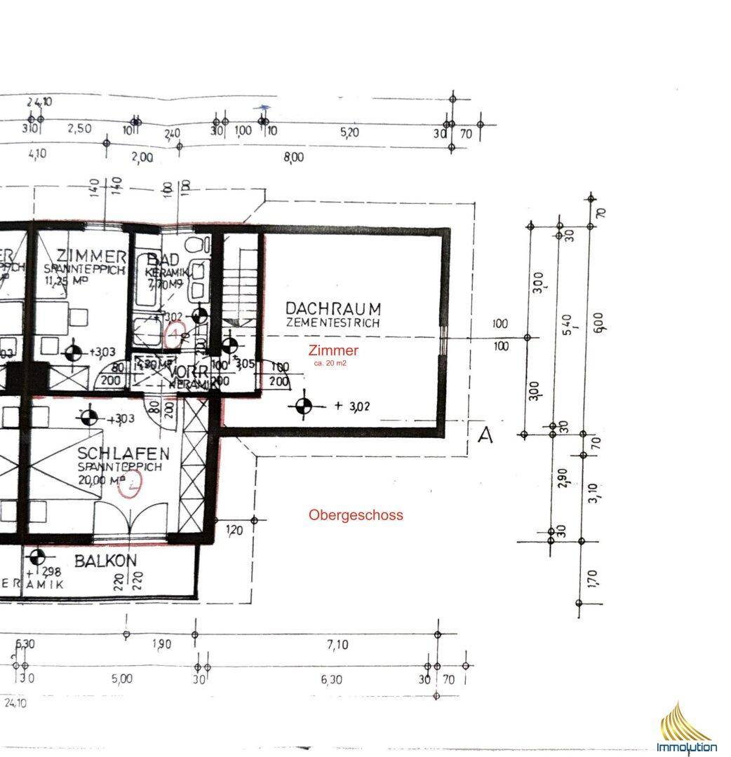 Grundriss des Obergeschosses mit Schlafzimmern, Bad und Balkon für zusätzlichen Wohnraum.