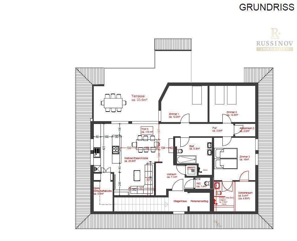 Übersichtlicher Grundriss mit Maßangaben und Raumbezeichnungen für die Wohnung.