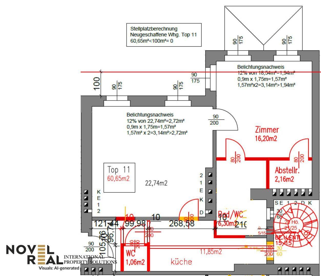 Detaillierter Grundriss der Wohnung mit Raumaufteilung und Flächenangaben in Quadratmetern.