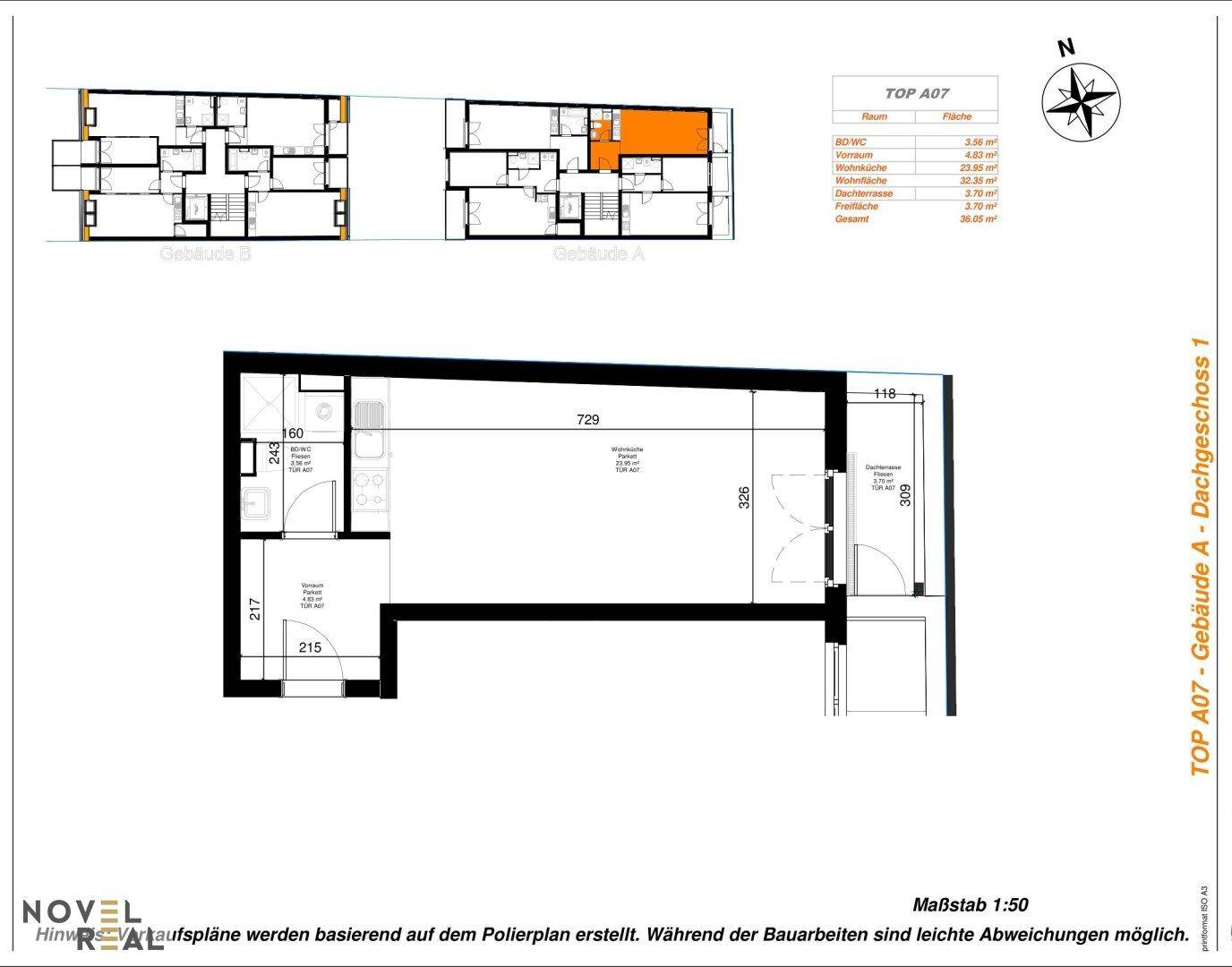 Grundriss einer Wohnung mit offenem Wohnbereich, separatem Zimmer und Balkonzugang.