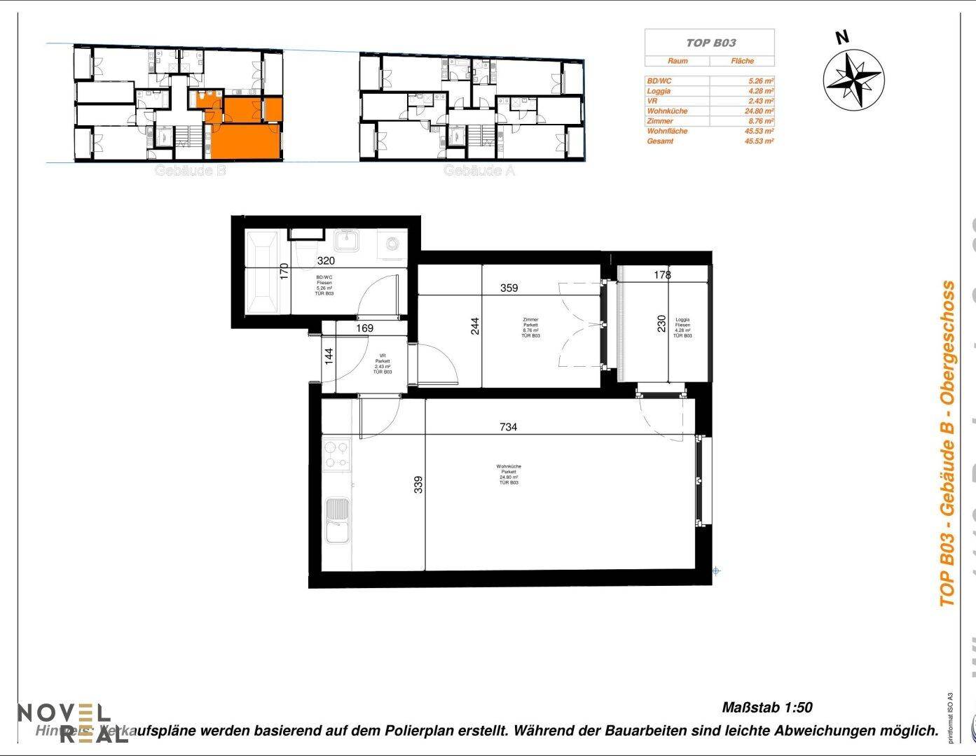 Übersichtlicher Grundriss einer Wohnung mit offenem Wohnbereich, Schlafzimmer und Balkon.