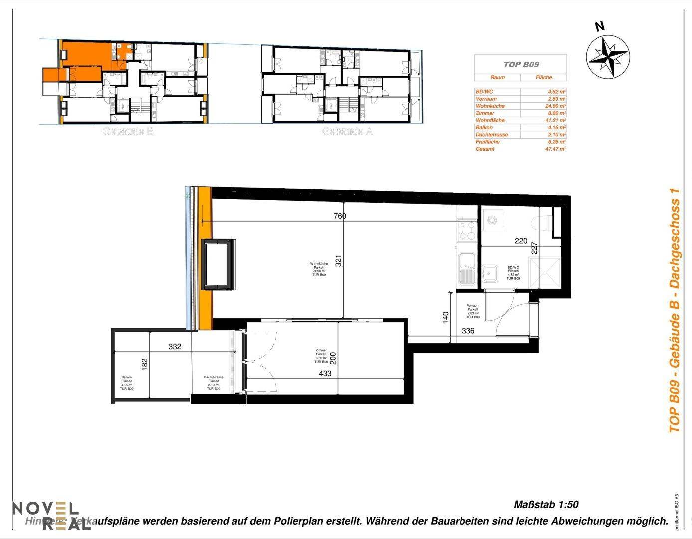 Grundriss des Dachgeschosses mit Balkon und offener Raumaufteilung, inklusive Maßen.