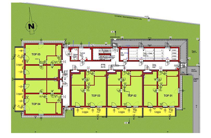 Grundriss einer Etage mit mehreren Wohneinheiten und Loggien.