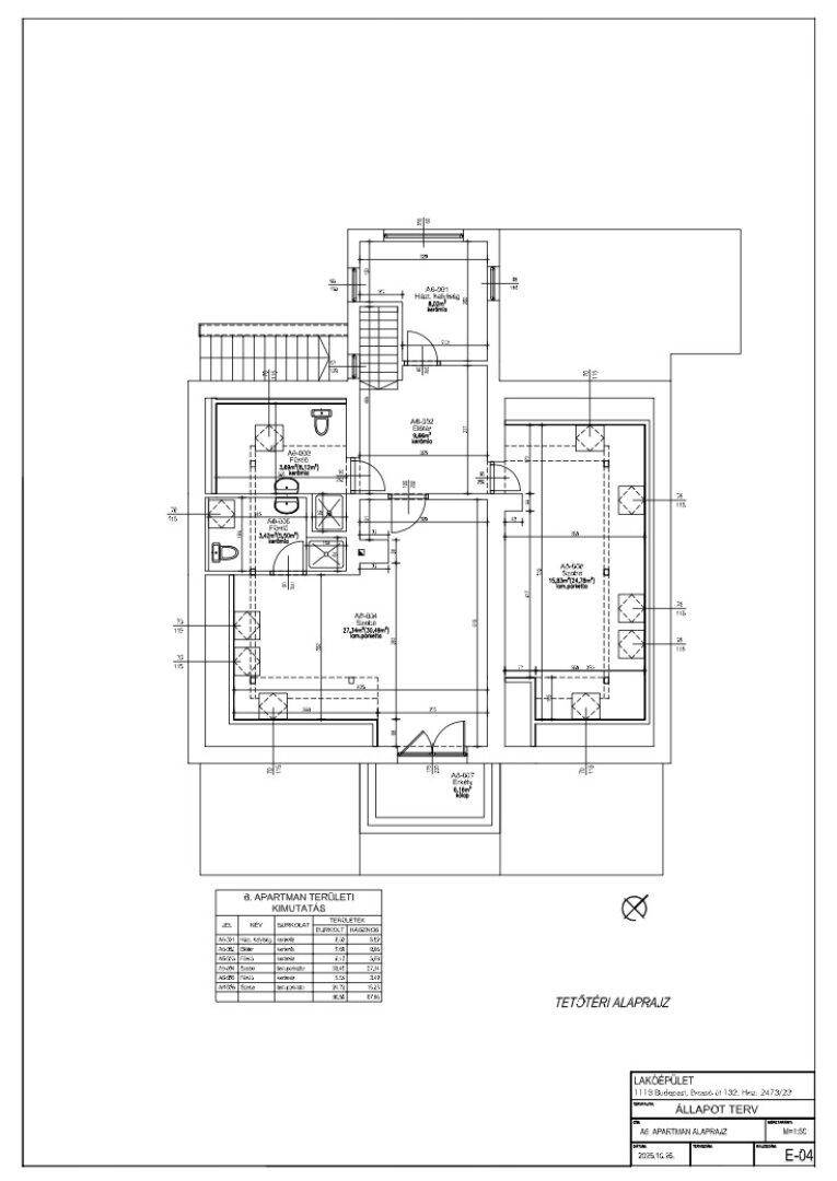 Dachgeschoss-Grundriss des sechsten Apartments mit Bad und mehreren Zimmern.