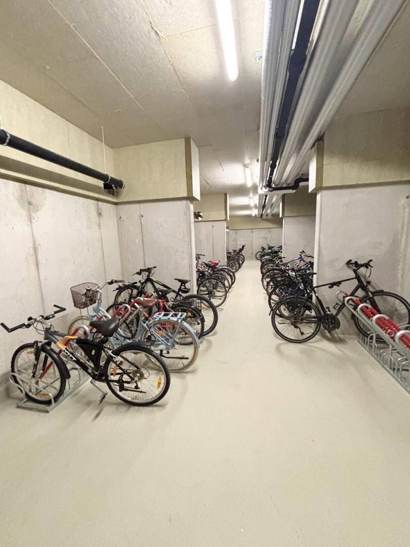 Geräumiger Fahrradraum im Untergeschoss mit zahlreichen Abstellmöglichkeiten für Fahrräder.