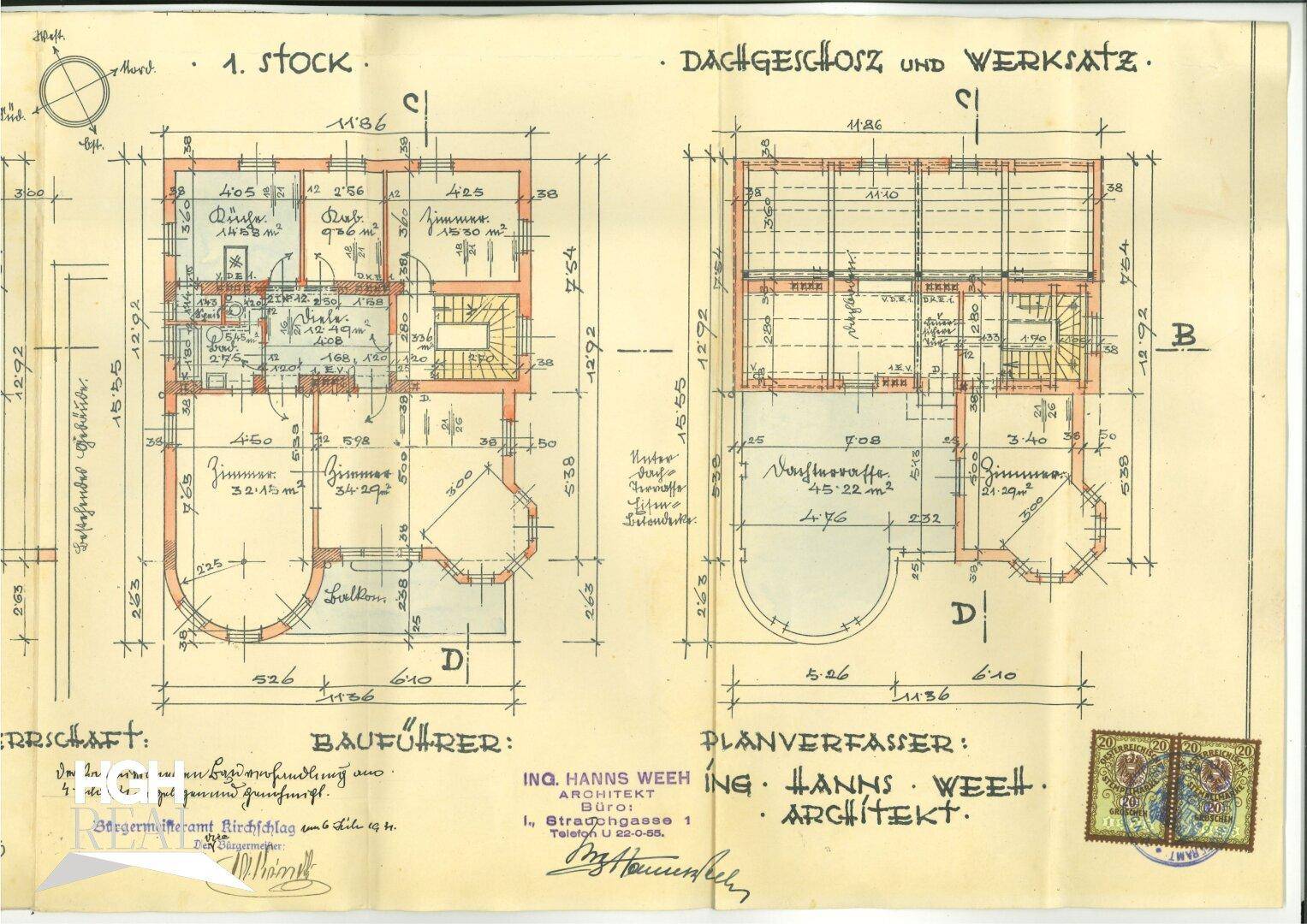 Historischer Grundriss des ersten Stocks und Dachgeschosses mit Werkstatt.