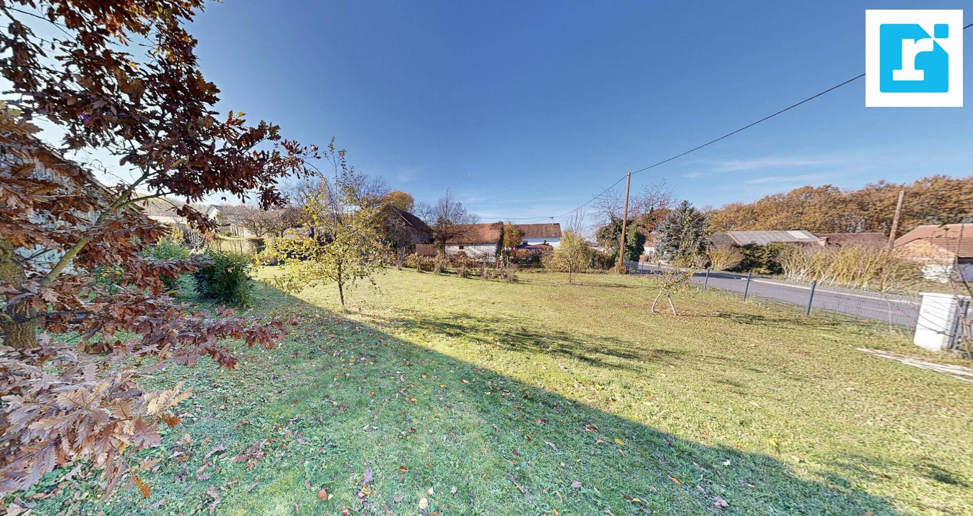 Weitläufiger Gartenbereich mit Rasen und Bäumen, der einen Blick in die Ferne bietet.