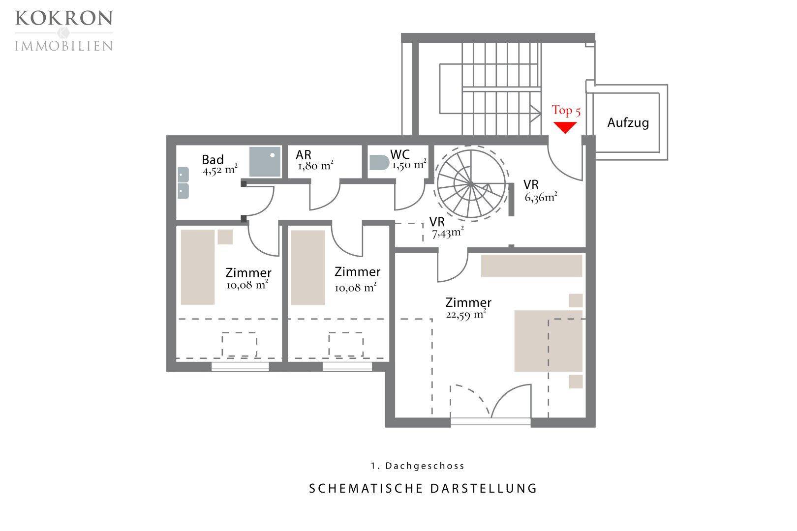 1.Dachgeschoss, Schlafebene, schematische Darstellung