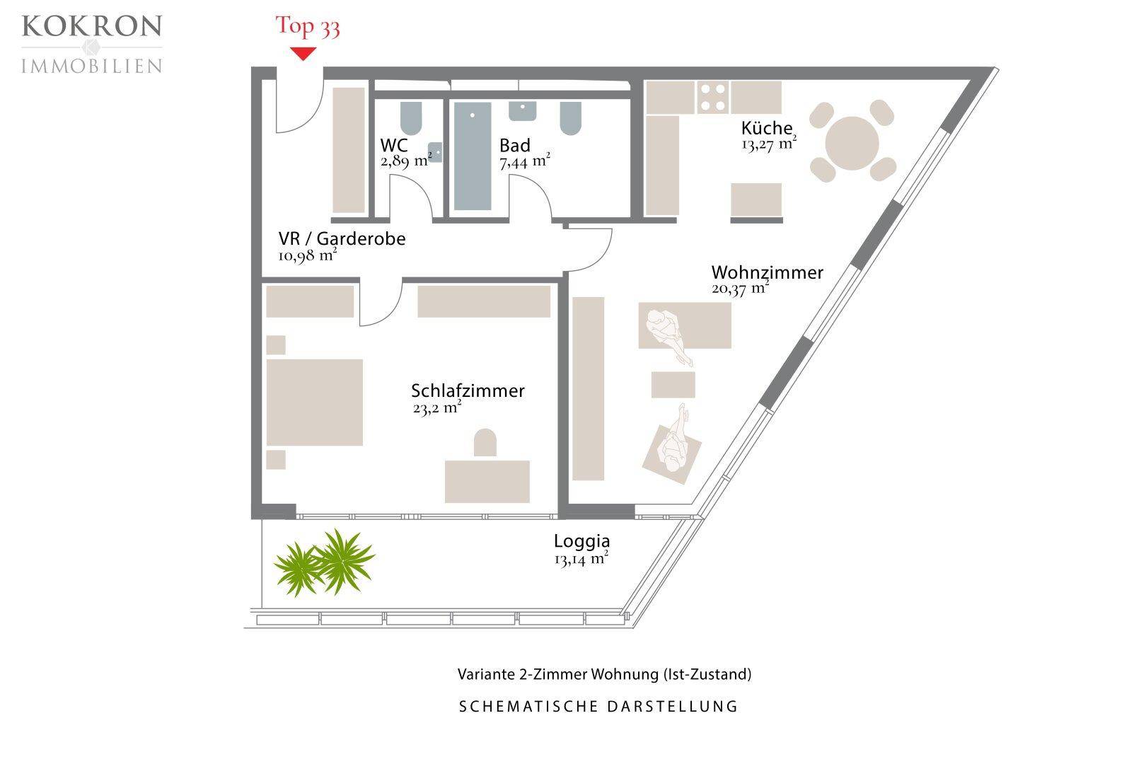 Variante 2-Zimmer Wohnung (Ist-Zustand)