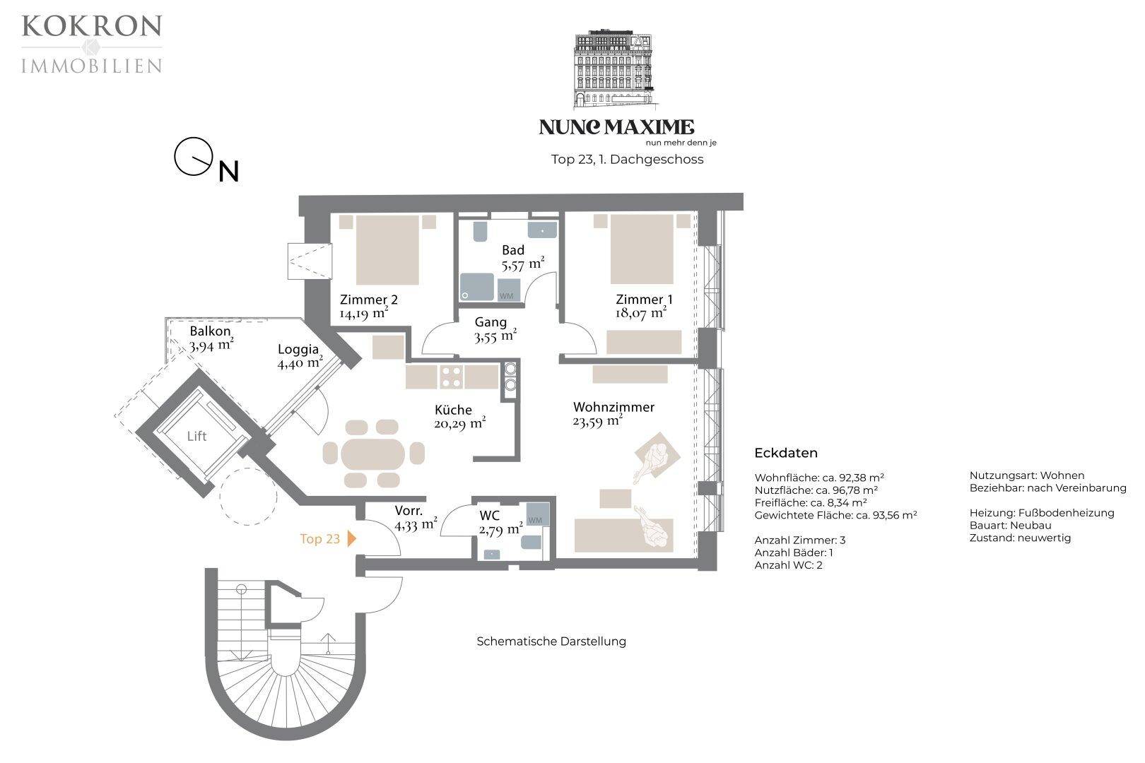 Grundriss, Top 23, Schematische Darstellung