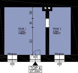 Grundriss zeigt zwei Räume mit Parkettboden und einer Gesamtfläche von 27,33m² im Dachgeschoss.