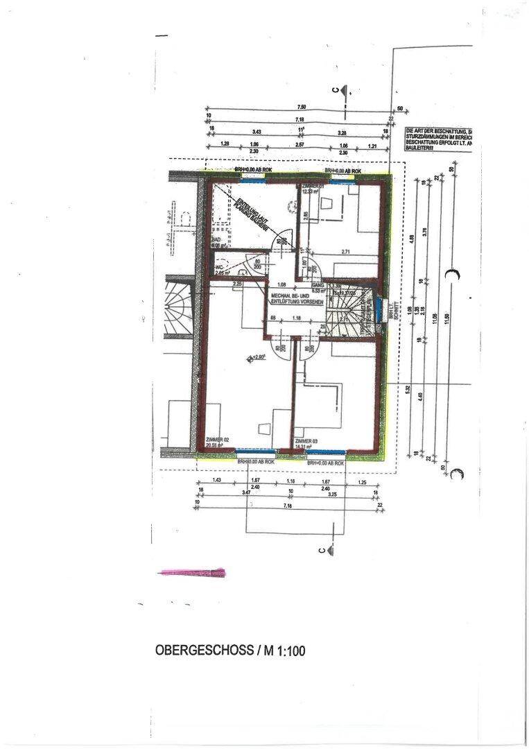 Grundriss des Obergeschosses mit Schlafzimmern und Badezimmern.