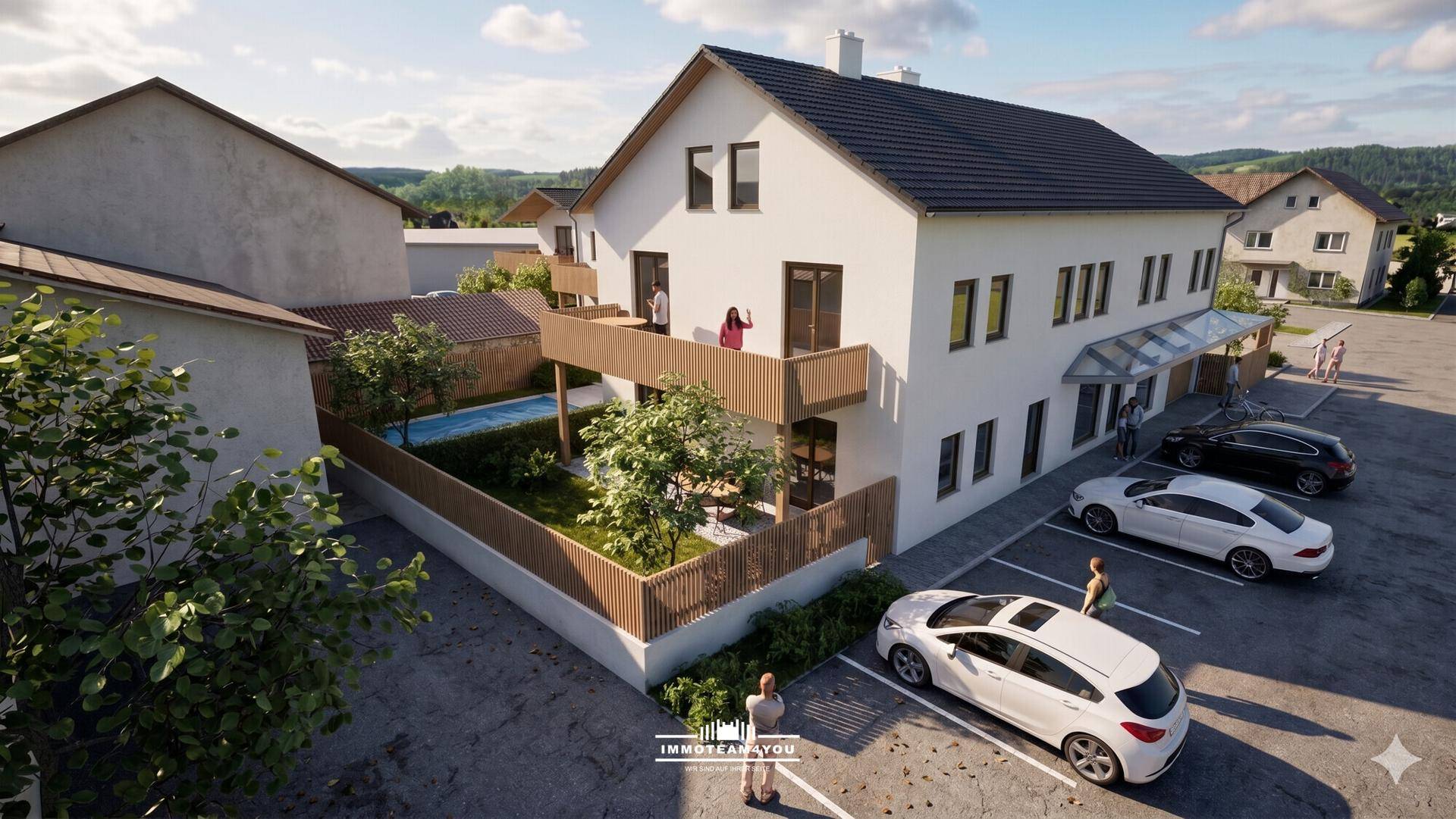Konzept Ausbau Ist Variante 2-geschossig Blick vom Parkplatz 02