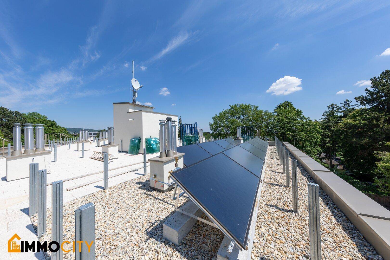 Dachfläche mit installierten Photovoltaik-Modulen zur nachhaltigen Energiegewinnung.