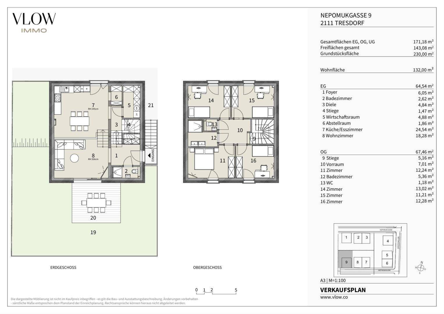Grundriss des Erd- und Obergeschosses mit Terrasse und Gartenbereich.