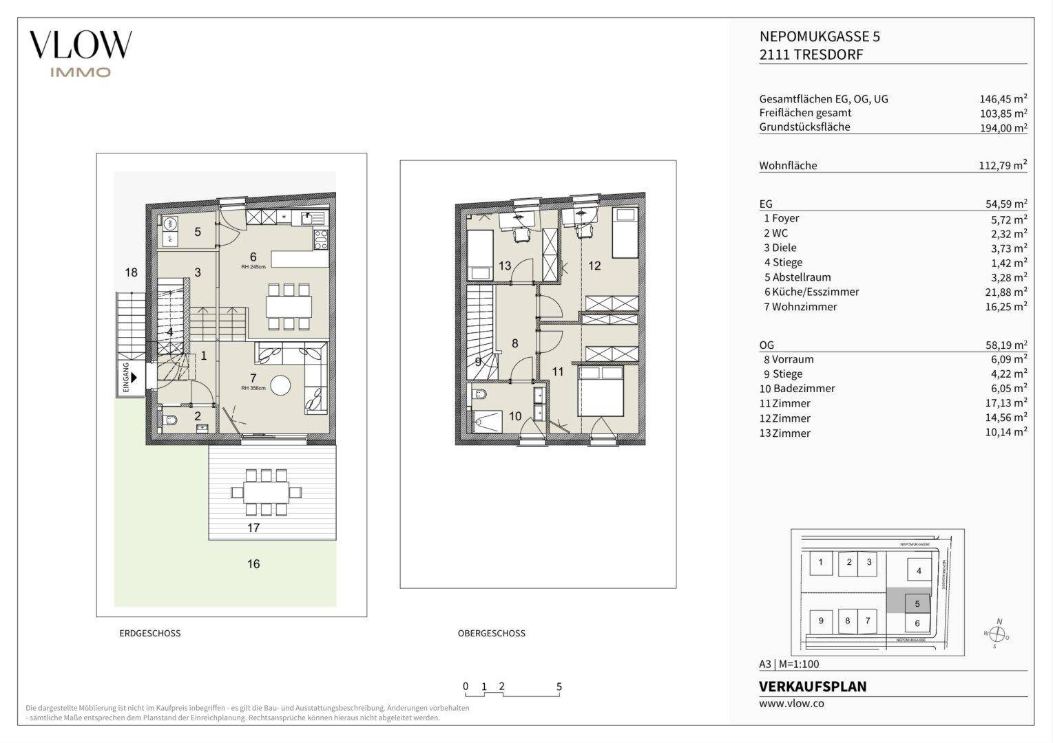 Grundriss des Erd- und Obergeschosses mit Garten, Terrasse und offenem Wohnbereich.