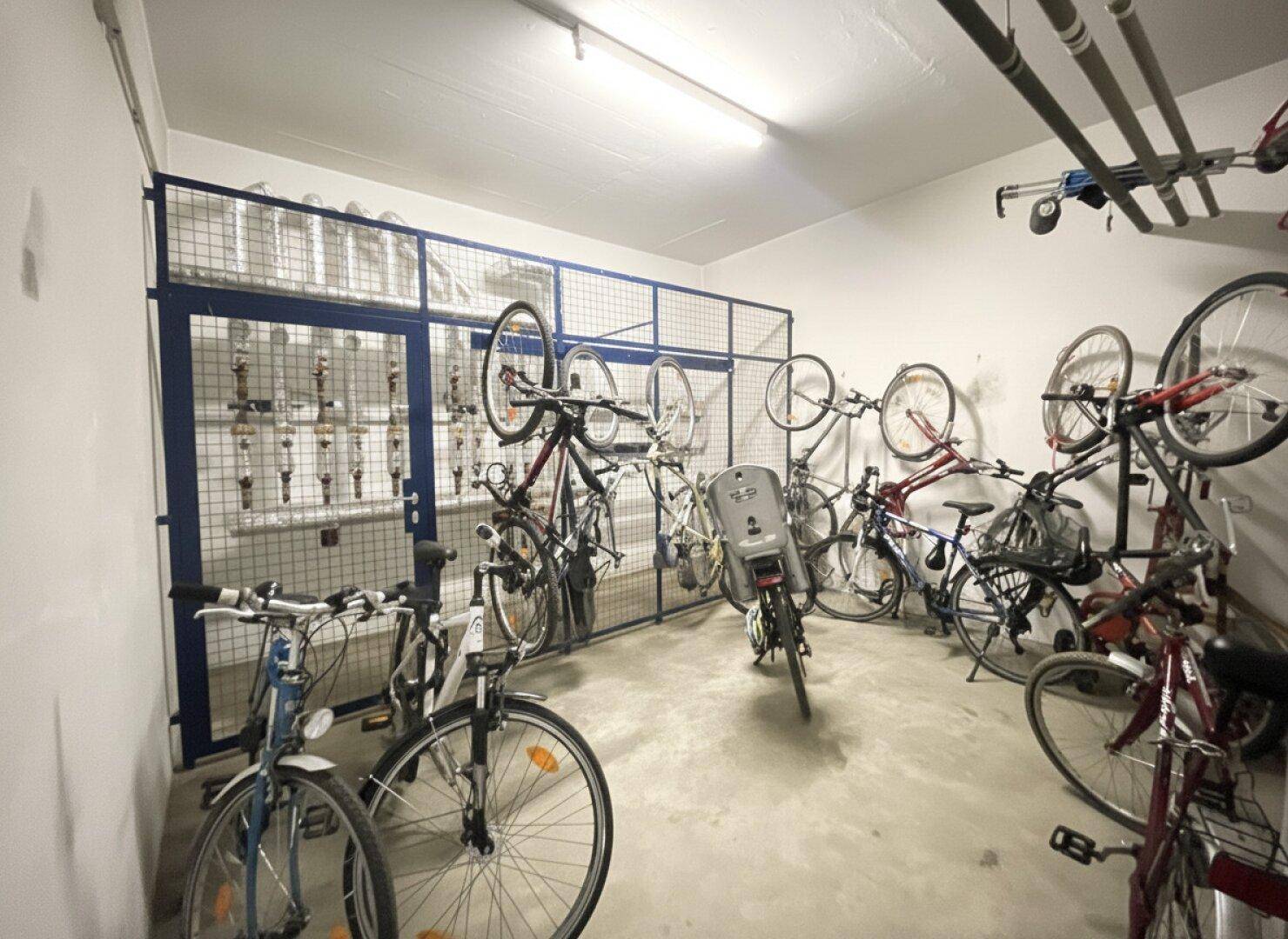 Gemeinschaftlicher Fahrradraum mit vielen Fahrrädern und sicheren Abstellmöglichkeiten.