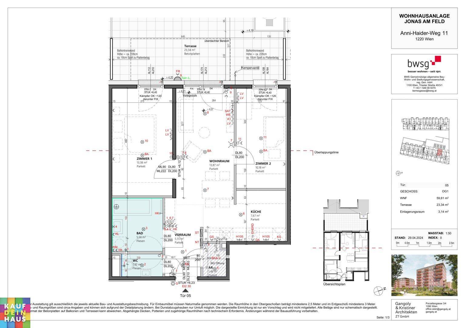 Grundriss einer modernen Wohnung mit zwei Schlafzimmern, offenem Wohnbereich und großer Terrasse.