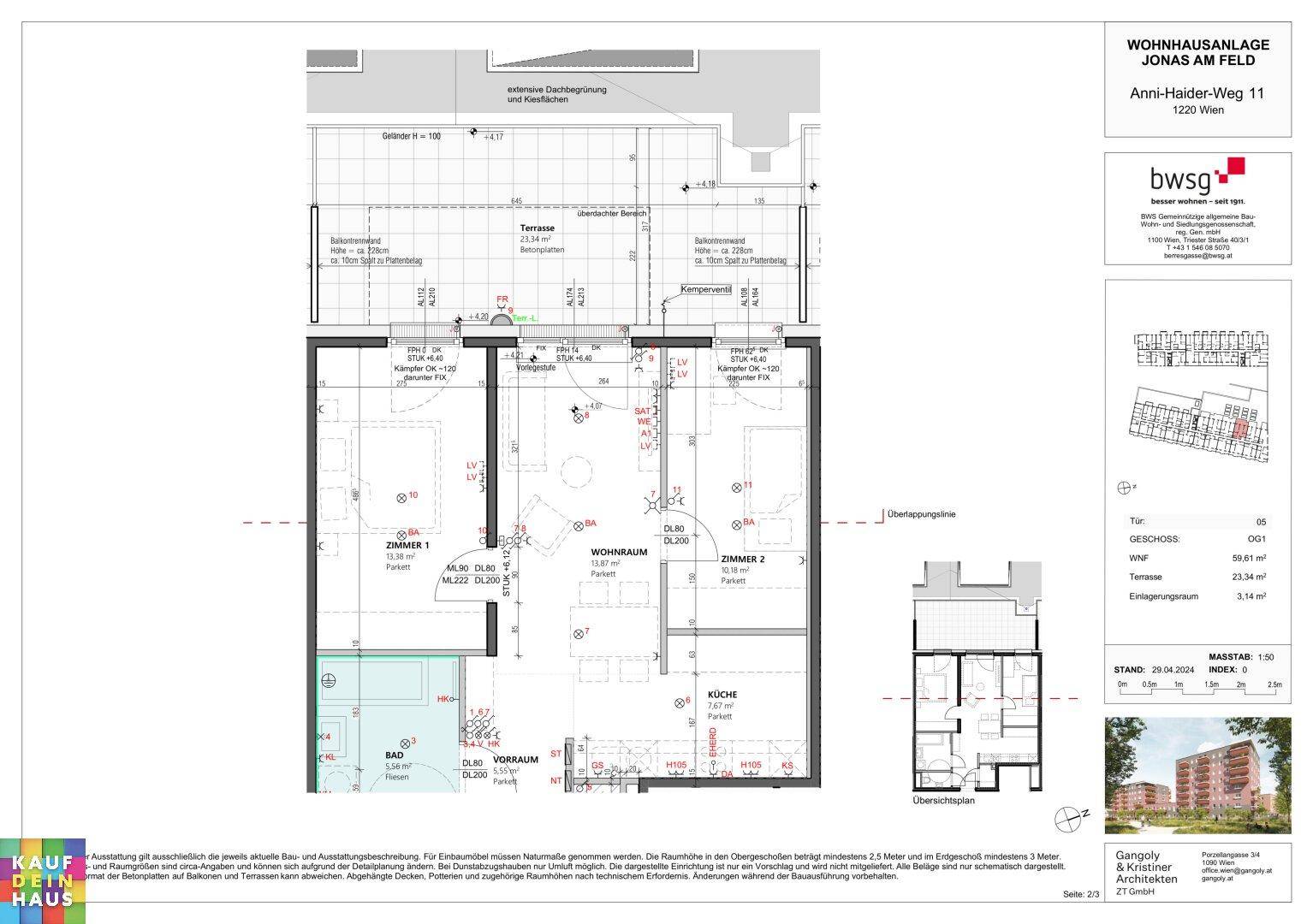 Detaillierter Grundriss einer modernen Wohnung mit zwei Schlafzimmern und großzügiger Terrasse.
