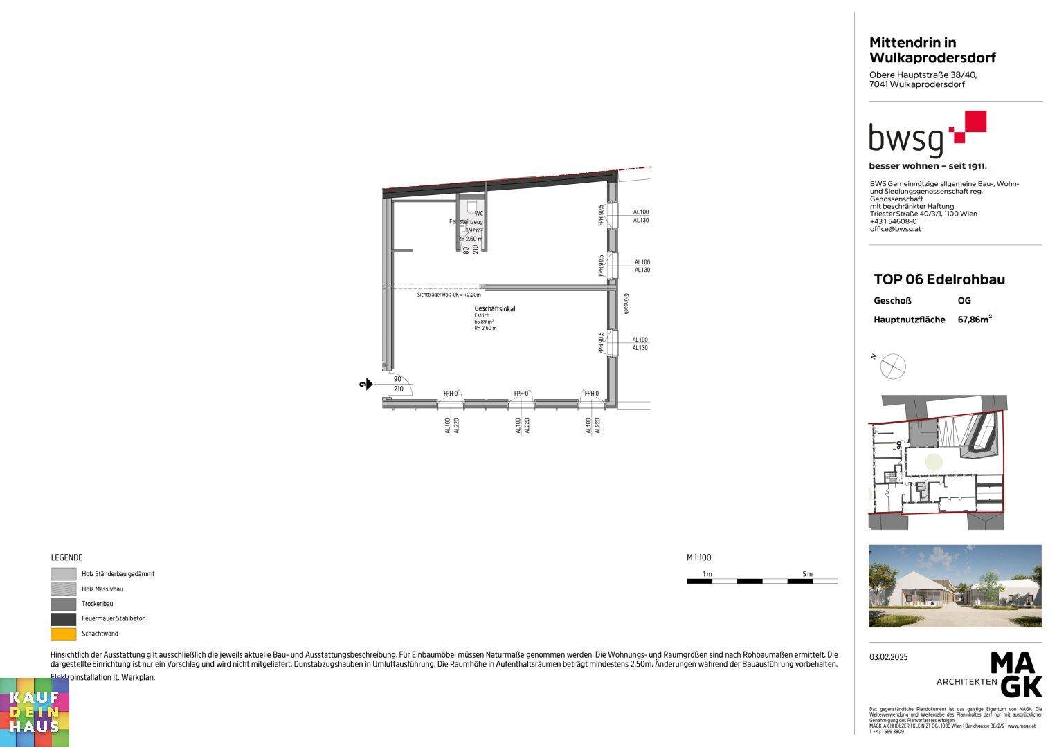 Grundriss für TOP 06 Edelrohbau im Obergeschoss mit einer Hauptnutzfläche von 67,86 m².