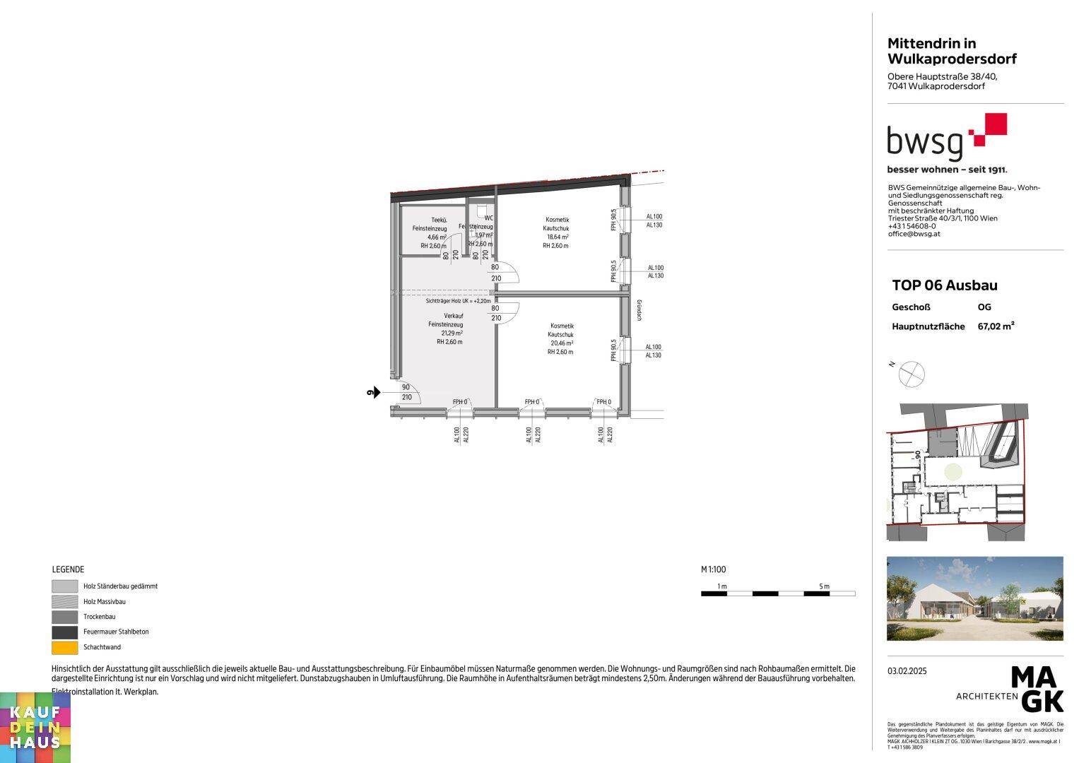 Grundriss für TOP 06 Ausbau im Obergeschoss mit einer Hauptnutzfläche von 67,02 m².
