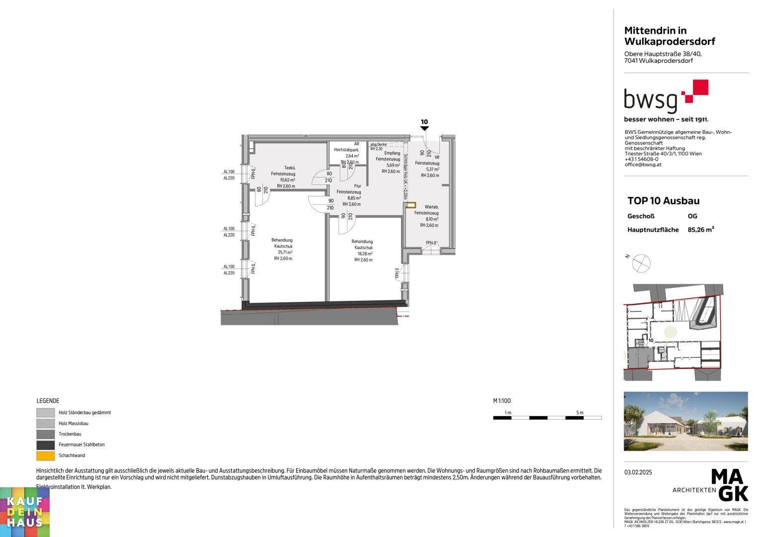 Grundrissplan für eine Wohnung im Obergeschoss mit einer Hauptnutzfläche von 85,26 m².