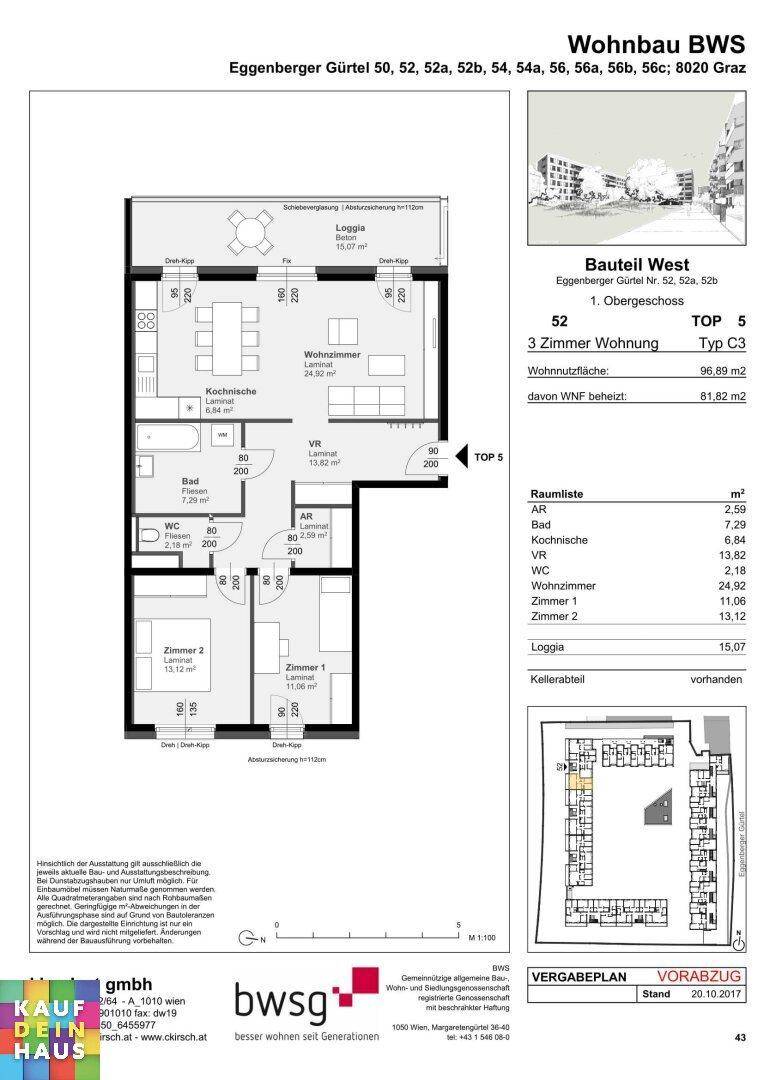 Detaillierter Grundriss der Wohnung mit Raumaufteilung und Flächenangaben.