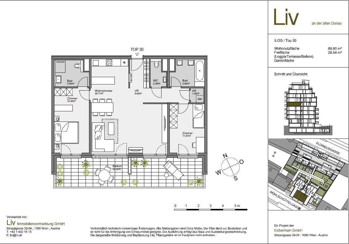 Detaillierter Grundriss einer Wohnung mit Terrasse und mehreren Zimmern.