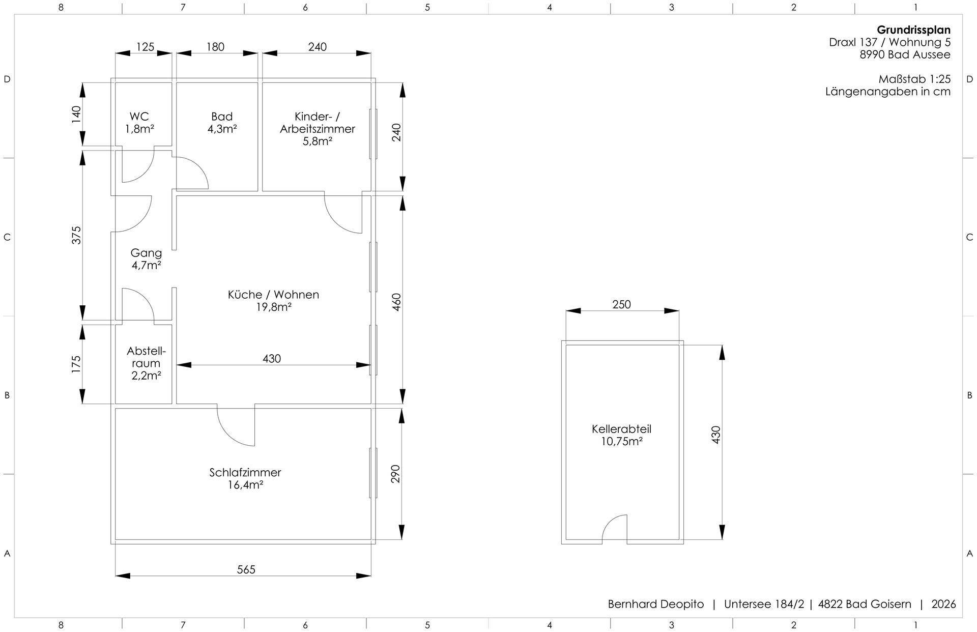 Detaillierter Grundriss der Wohnung mit Raumaufteilung und Flächenangaben in Quadratmetern.