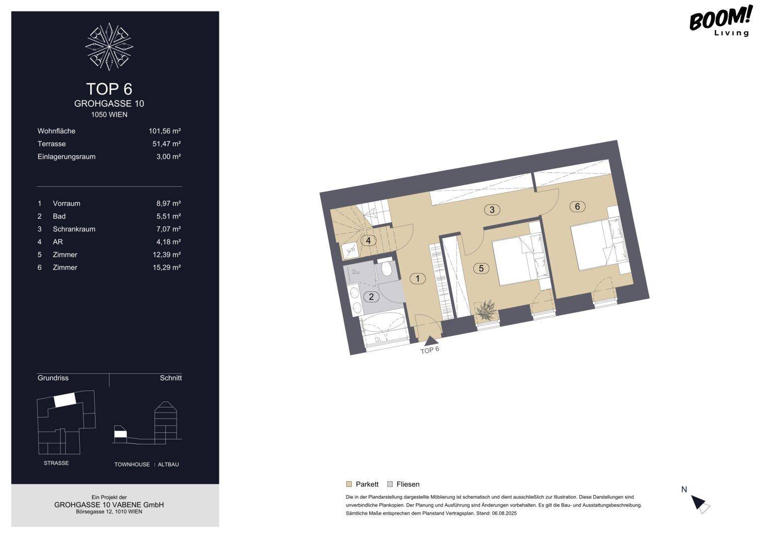 Grundriss der oberen Etage mit Schlafzimmern, Bad und Abstellraum.