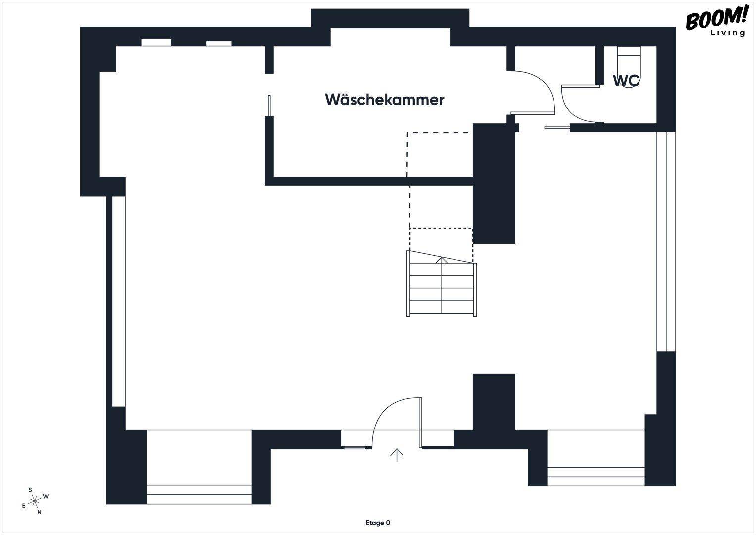 Grundriss des Erdgeschosses mit Waschkammer und WC, zeigt die Raumaufteilung.