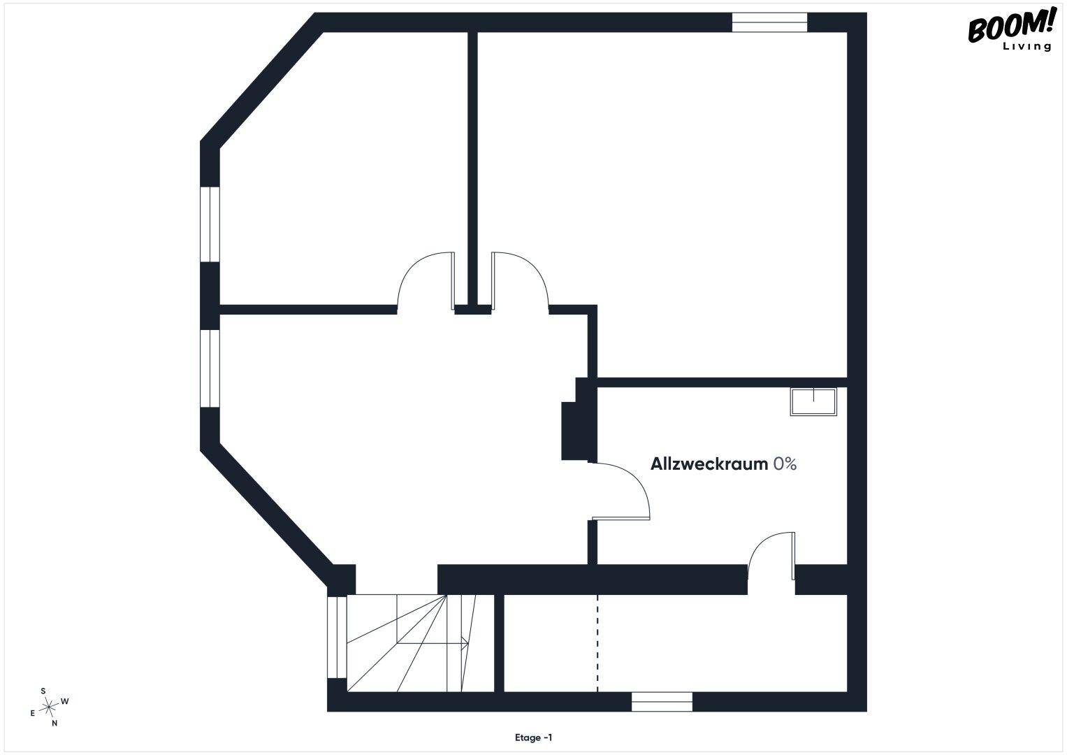 Grundriss des Untergeschosses mit einem Allzweckraum und Treppenabgang.