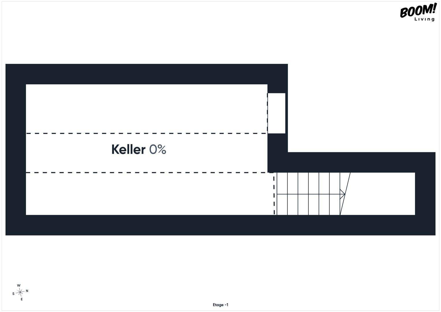 Grundriss des Kellers (Etage -1) mit Lagerfläche und Treppenzugang.