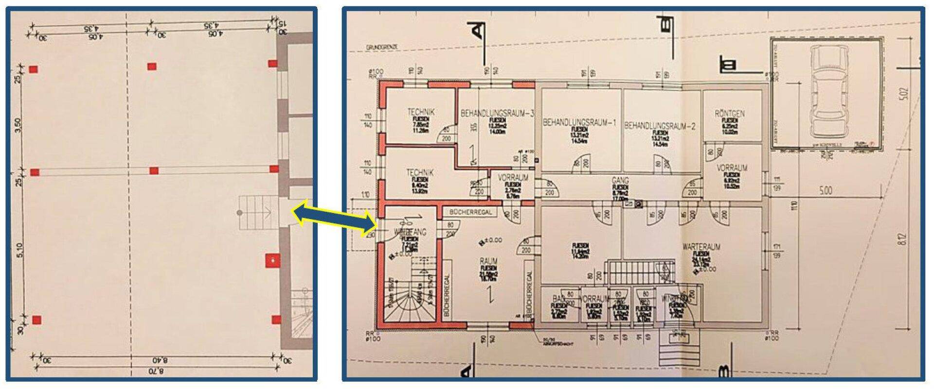 Grundrissplan - Erdgeschoss inkl. Zubau - ca. 137 m² Nfl. / XXL-Garagenbox / befestigte Stellplätze