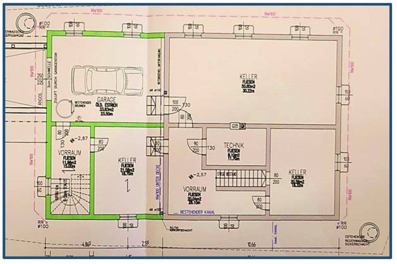 Grundrissplan - Kellergeschoss - ca. 167 m² Nfl. / Garage inkl. Abfahrt rückgebaut