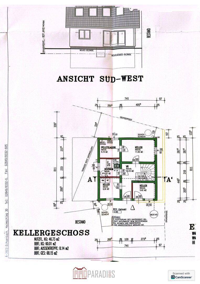 Grundriss des Kellergeschosses mit mehreren Kellerräumen und Technikbereich.