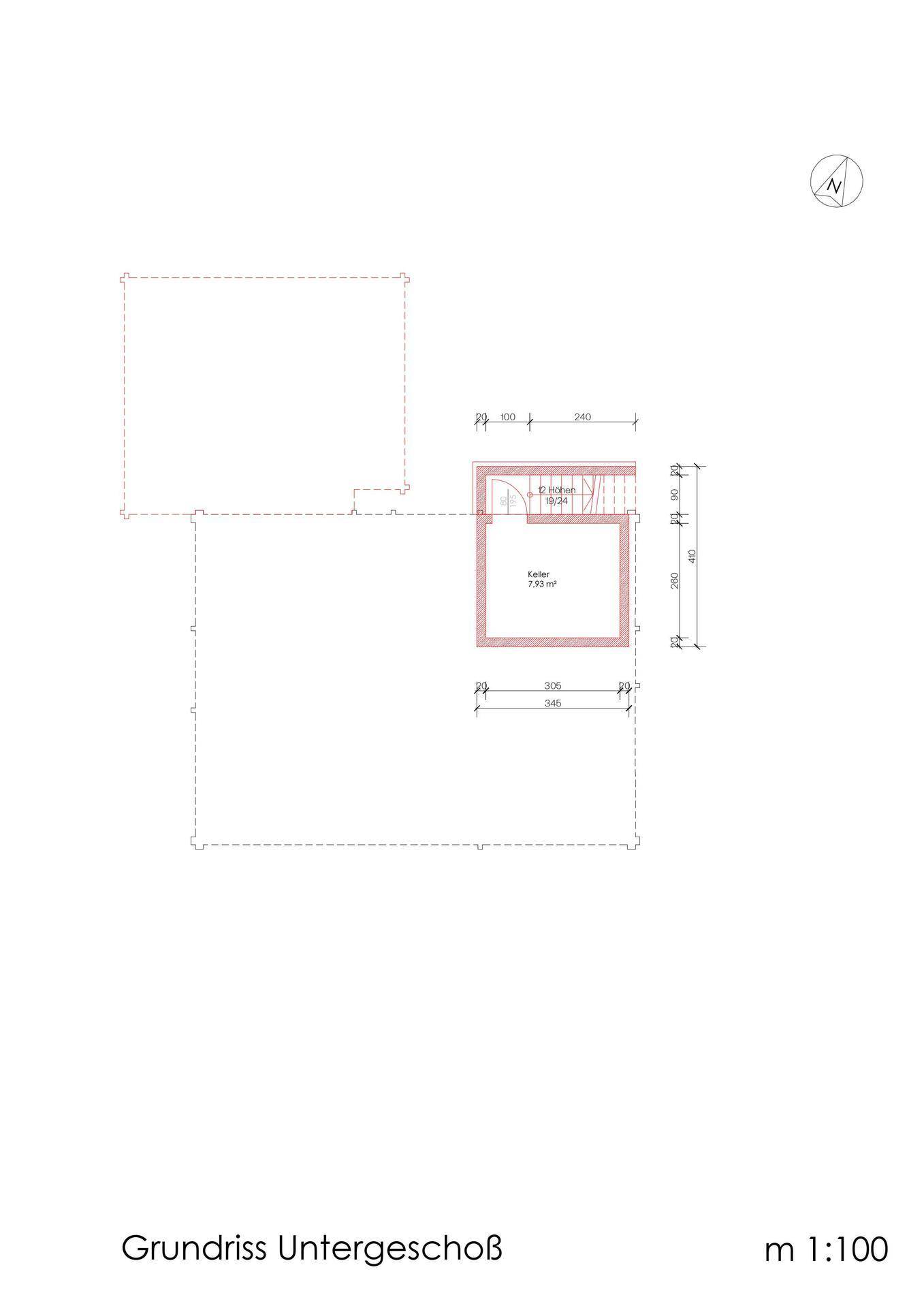 Grundriss des Untergeschosses mit einem geräumigen Kellerraum für Lagerzwecke.